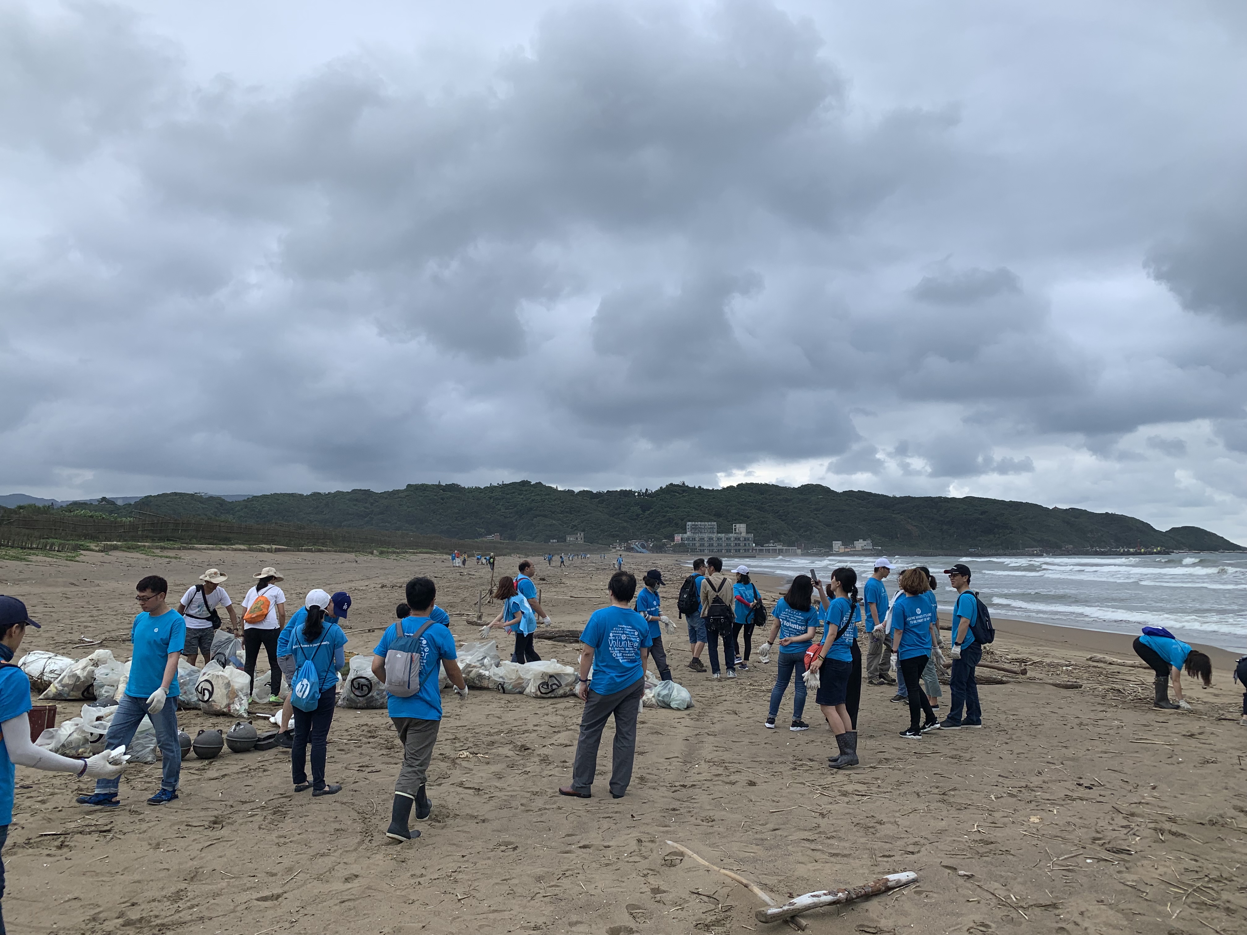 Employees participating in a shoreline cleanup program